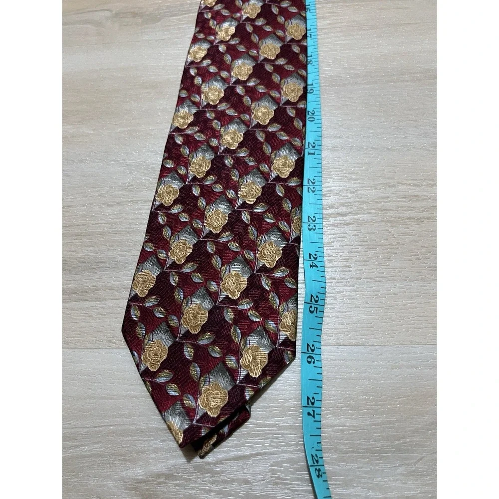 ERMENEGILDO ZEGNA Silk Tie Maroon Gold Floral Red Dress Career‎ Wear Business